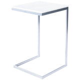 26" Silver and White Marble Square C Shape End Table