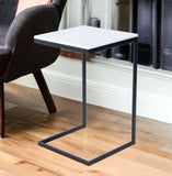 26" Black and White Marble Square C Shape End Table