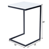 26" Black and White Marble Square C Shape End Table