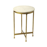 20" Antiqued Gold And White Marble Round End Table