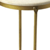 20" Antiqued Gold And White Marble Round End Table