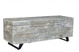 46" Whitewash Gray And Black Solid Wood Entryway Bench with Flip Top