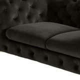 74" Dark Grey And Gold Velour Chesterfield Loveseat