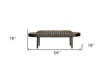 56" Dark Gray and Black Upholstered Genuine Leather Bench