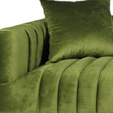 90" Moss Green Velvet And Gold Sofa With Two Toss Pillows