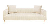 90" Ivory Channeled Velvet and Gold Sofa