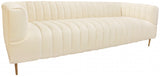 90" Ivory Channeled Velvet and Gold Sofa