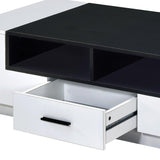 47" White And Black Rectangular Coffee Table With Drawer And Three Shelves