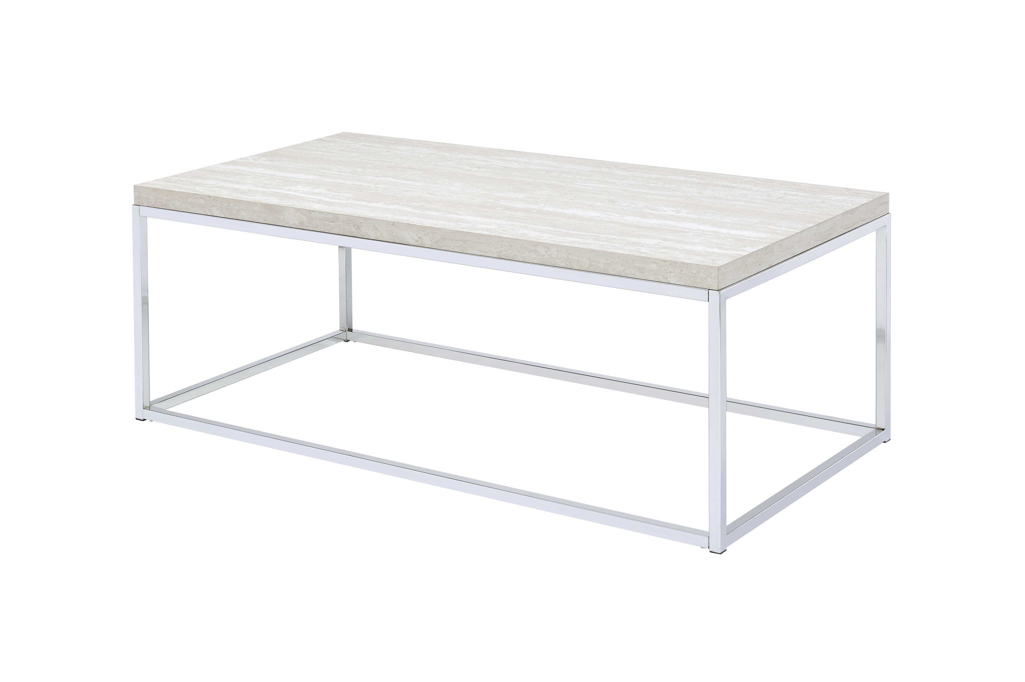 48" Chrome And White Oak Manufactured Wood And Metal Rectangular Coffee Table