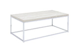 48" Chrome And White Oak Manufactured Wood And Metal Rectangular Coffee Table