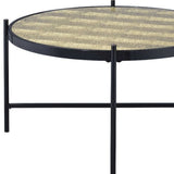 35" Black And Gold Glass And Manufactured Wood Round Coffee Table