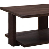 52" Walnut Manufactured Wood Rectangular Coffee Table With Shelf