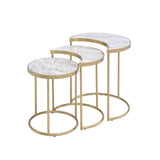 24" Gold And Faux Marble Paper Veneer And Metal Round Nested Coffee Tables