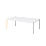 48" Gold And White Manufactured Wood And Metal Rectangular Coffee Table