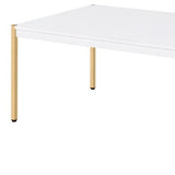 48" Gold And White Manufactured Wood And Metal Rectangular Coffee Table