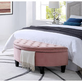 44" Blush Velvet And Black Tufted Half Circle Storage