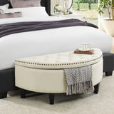 44" White Linen And Black Tufted Half Circle Storage