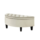 44" White Linen And Black Tufted Half Circle Storage