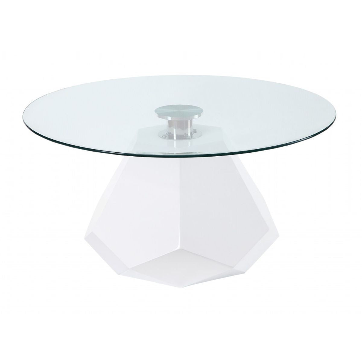 34" White And Clear Glass And Manufactured Wood Round Coffee Table