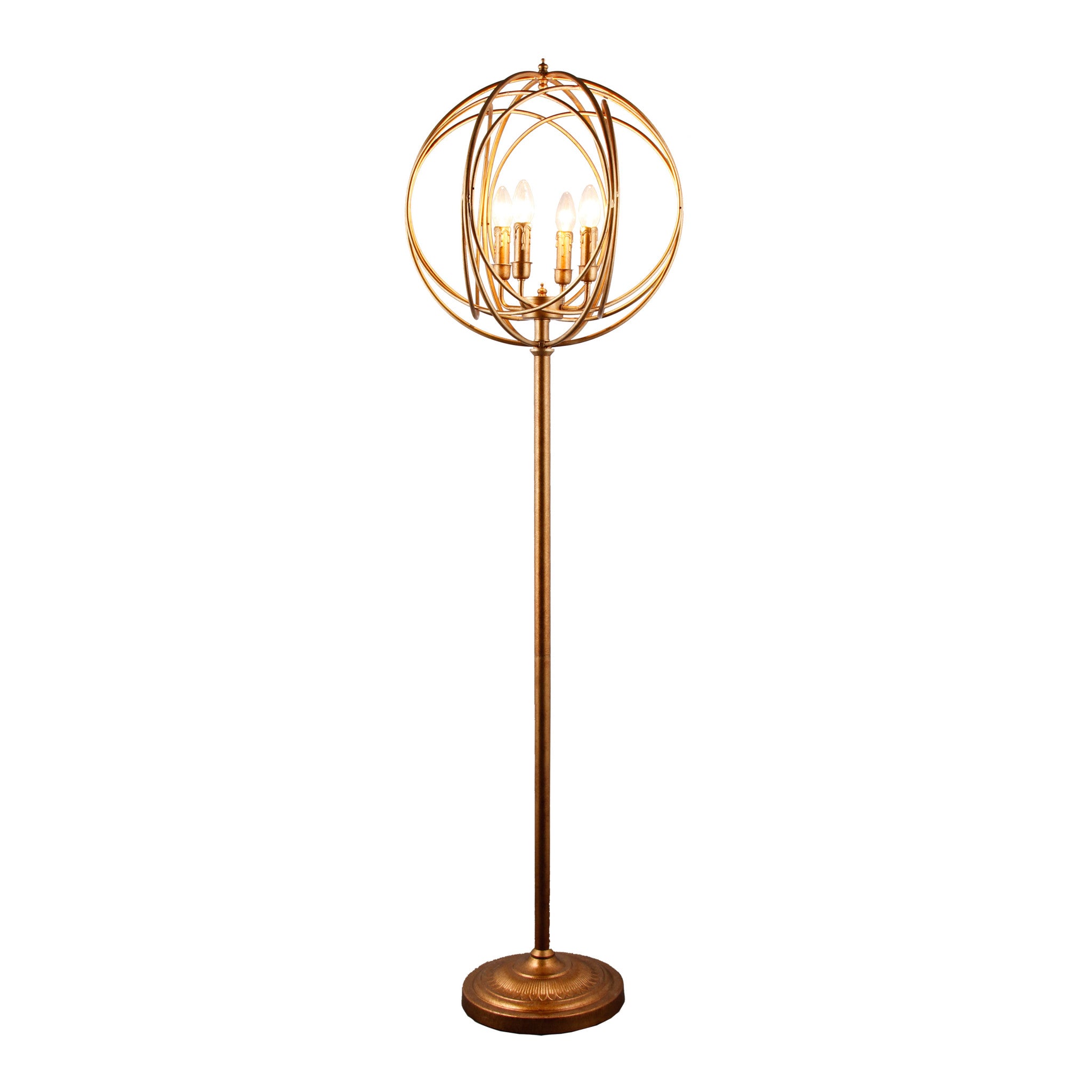 64" Gold Four Light  Floor Lamp With Modern Gold Geometric Globe Shade