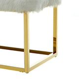 40" White And Gold Upholstered Faux Fur Bench