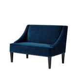 45" Navy Blue And Brown Upholstered Velvet Bench