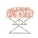 48" Rose And Silver Upholstered Faux Fur Bench