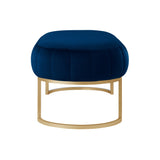 53" Navy Blue And Gold Upholstered Velvet Bench