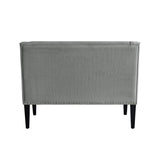 45" Light Gray And Black Upholstered Linen Bench