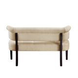 48" Beige and Dark Brown Upholstered Linen Bench