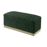 40" Hunter Green And Gold Upholstered Velvet Bench