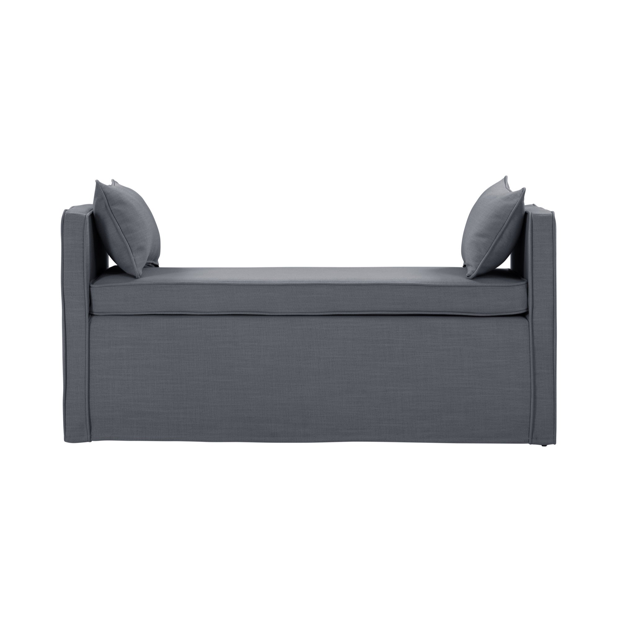 53" Gray And Black Upholstered Linen Bench
