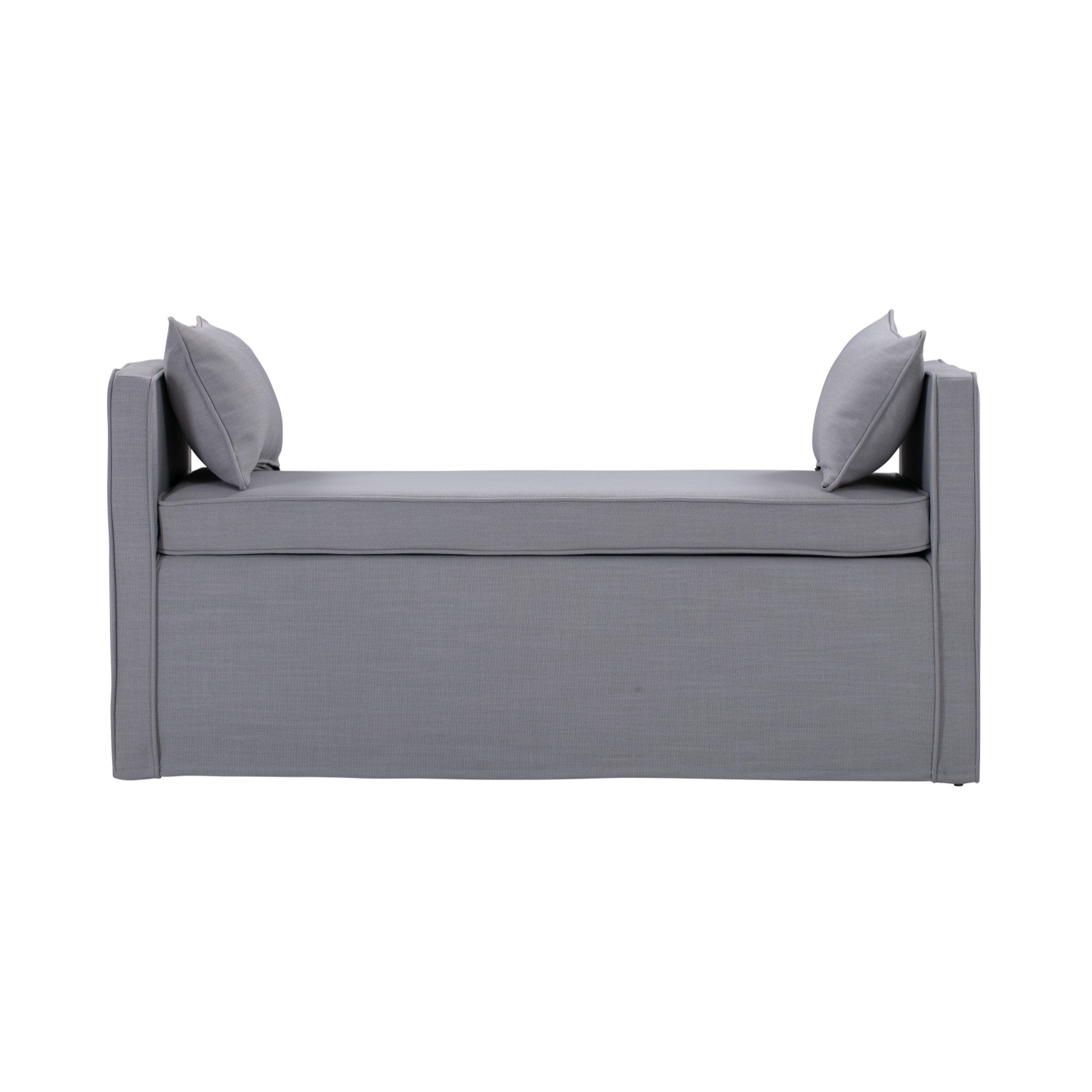 53" Light Gray And Black Upholstered Linen Bench