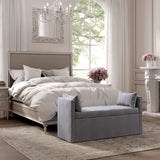 53" Light Gray And Black Upholstered Linen Bench