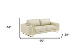 90" Beige And Silver Italian Leather Sofa