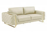 90" Beige And Silver Italian Leather Sofa