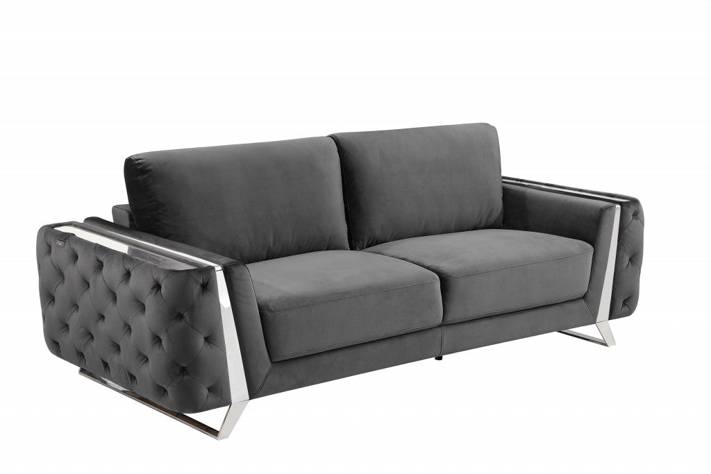 90" Gray And Silver Sofa