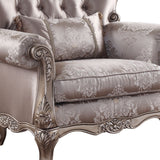 45" Champagne Fabric Floral Tufted Arm Chair