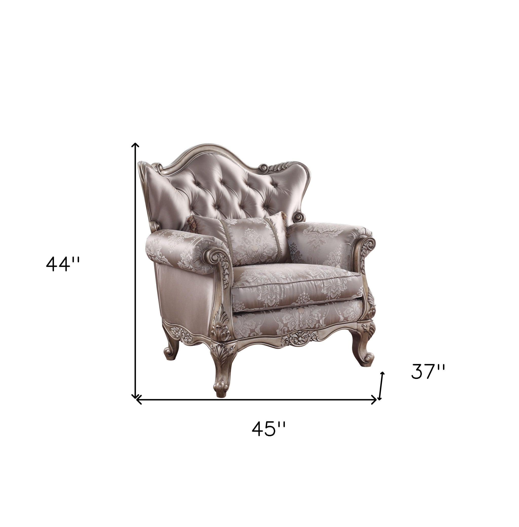 45" Champagne Fabric Floral Tufted Arm Chair