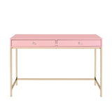47" Pink and Gold Writing Desk With Two Drawers