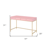 47" Pink and Gold Writing Desk With Two Drawers