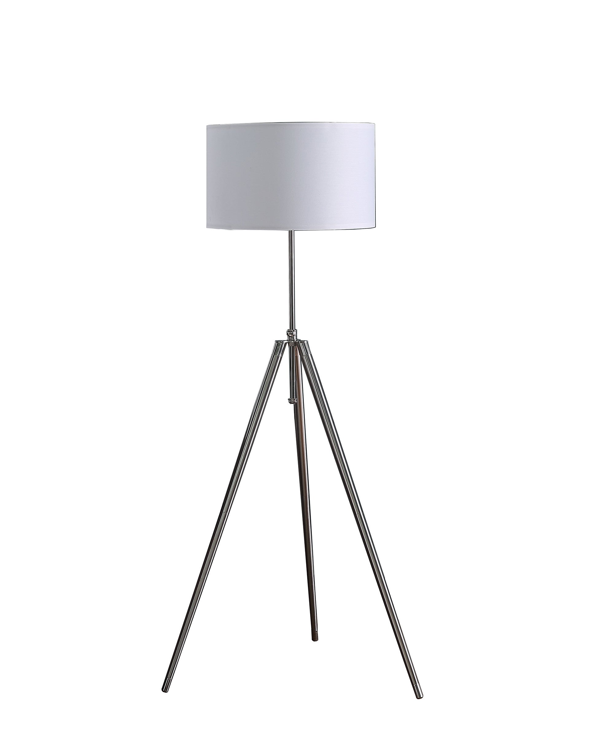 64" Chrome Adjustable Tripod Floor Lamp With White Shade