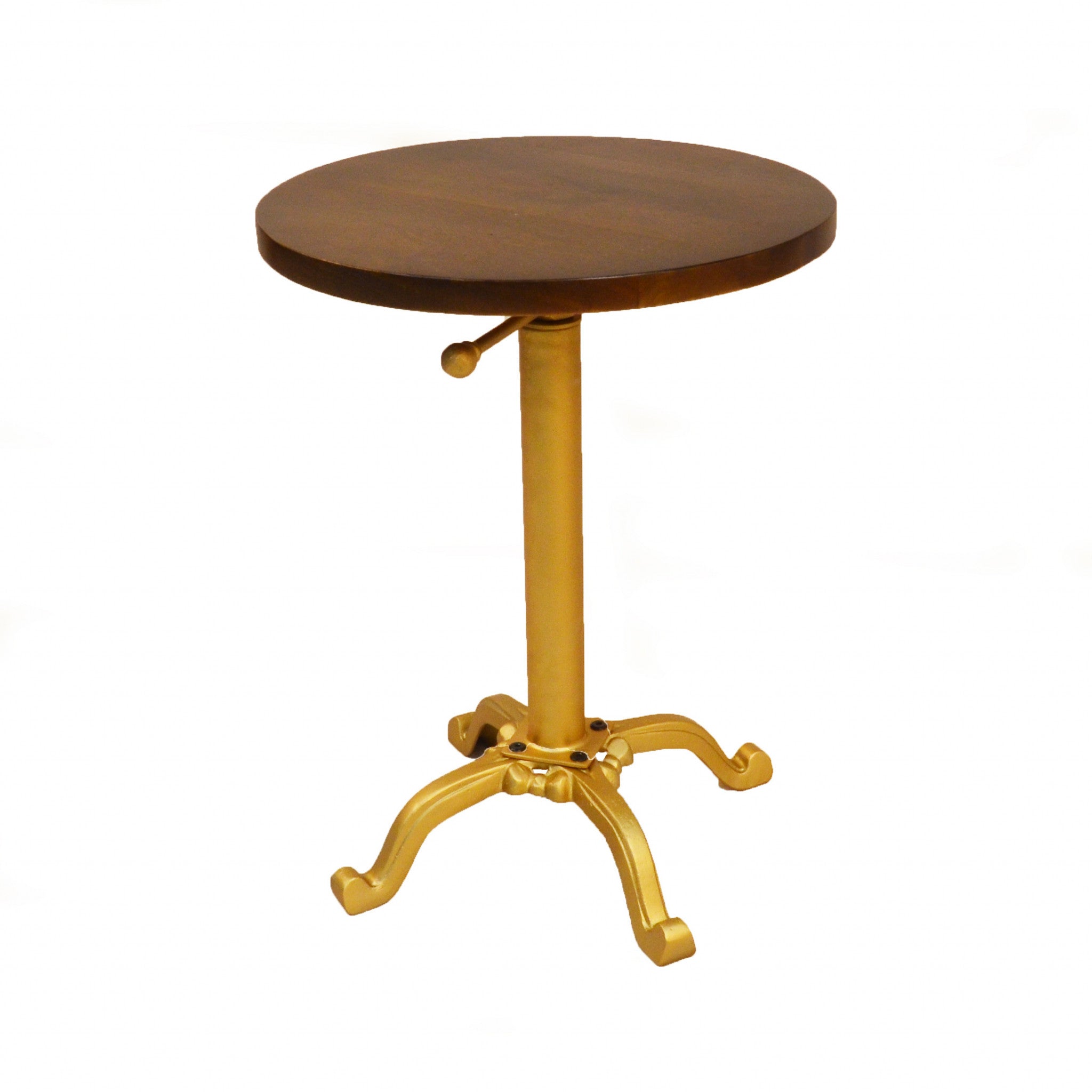 22" Gold And Elm Solid Wood Round End Table