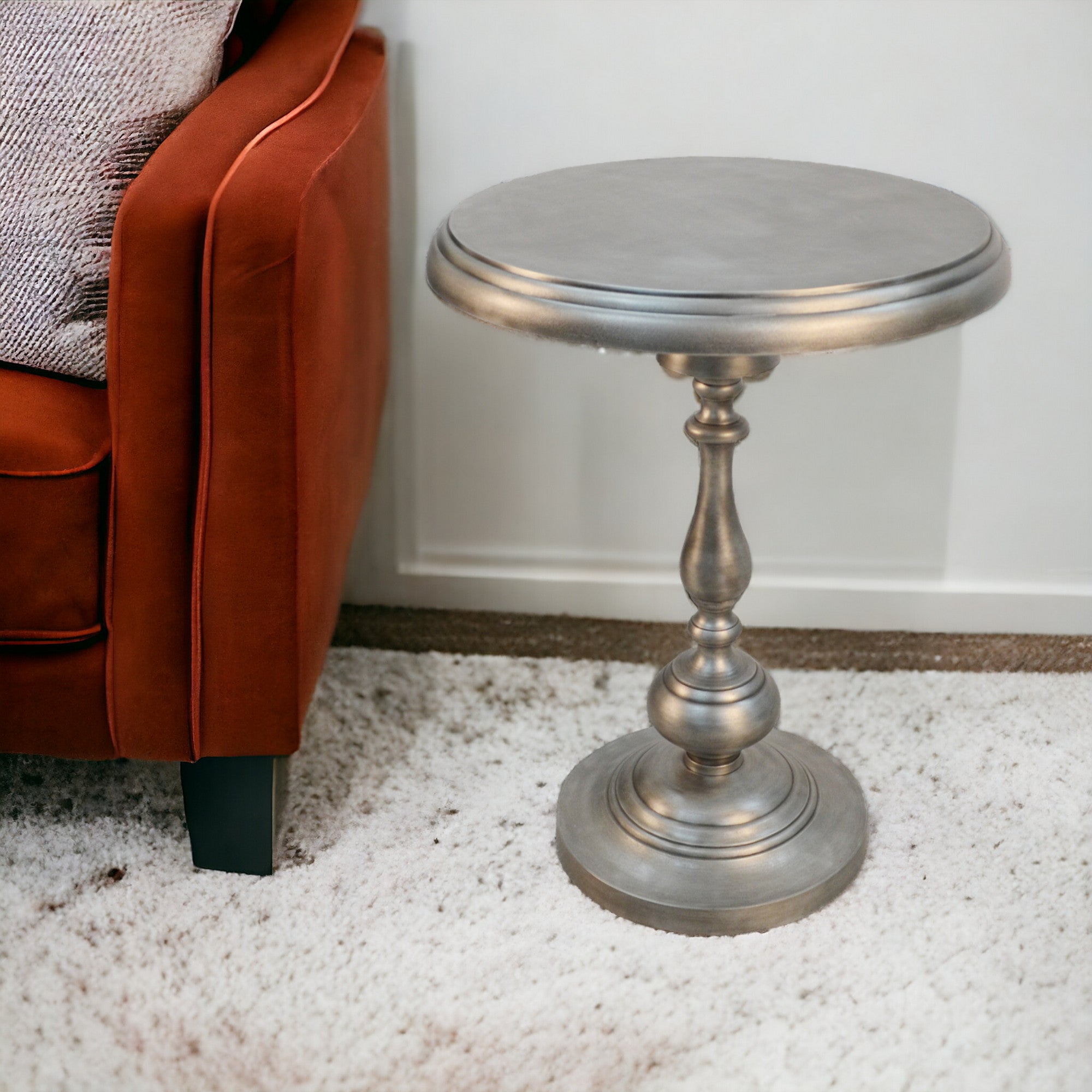 24" Antique Nickle Metal Round End Table