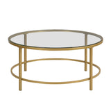 36" Gold And Clear Glass Round Coffee Table