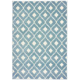 10' x 13' Blue and Ivory Geometric Stain Resistant Indoor Outdoor Area Rug