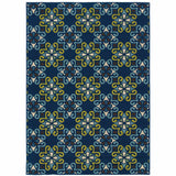 4' x 6' Blue and Green Floral Stain Resistant Indoor Outdoor Area Rug
