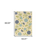 4' x 6' Green and Ivory Floral Stain Resistant Indoor Outdoor Area Rug