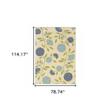 7' x 10' Green and Ivory Floral Stain Resistant Indoor Outdoor Area Rug