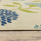 7' x 10' Green and Ivory Floral Stain Resistant Indoor Outdoor Area Rug